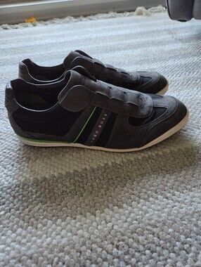 Hugo Boss Men’s Charcoal Gray Sneakers with Lime Stripe